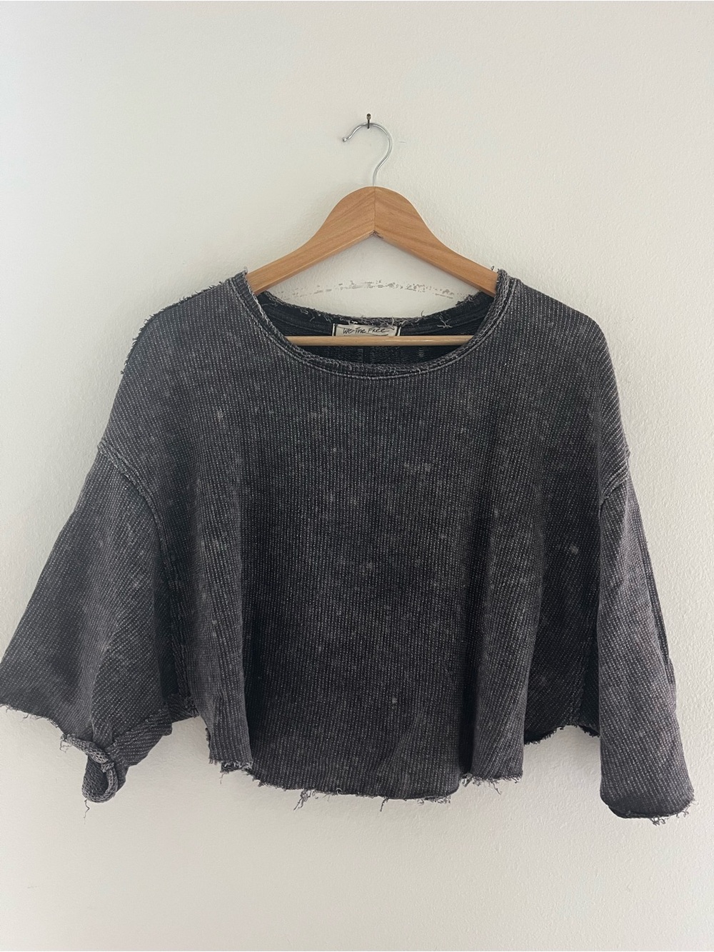 We The Free cropped boxy waffle knit sweater top-faded plum color